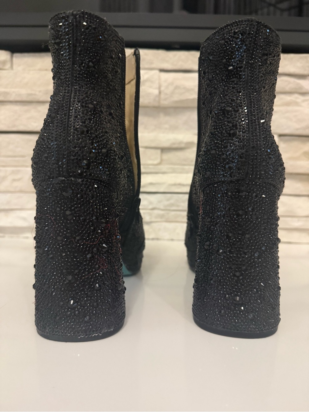 Betsey Johnson Black Sequin Platform Ankle Boots - Picture 2 of 2